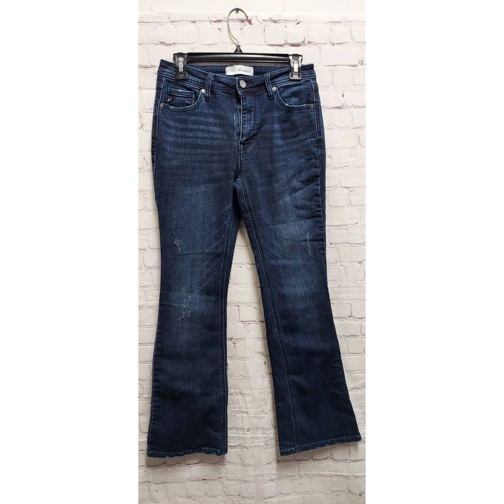 Kancan Womens Estilo Logo Jeans Mid Rise Flare Leg Pockets Size 5/26 Zipper